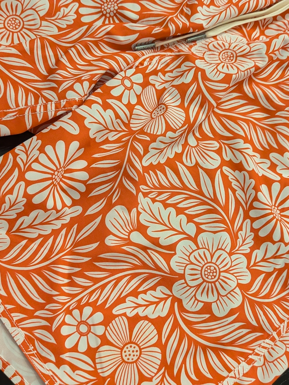 Men's Floral Print Drawstring Shorts - Coral and White - Picture 2 of 5